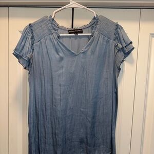 Crown & Ivy Blue Pleated Ruffled Blouse